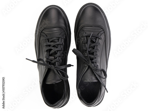 Obraz na płótnie classic sneakers with laces. Casual style. Isolated close-up on white background. Top view. Fashion shoes w salonie