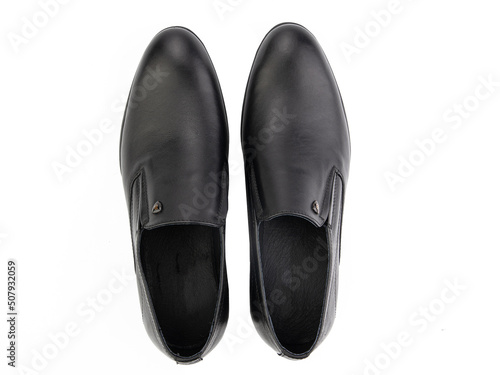 Obraz na płótnie Vintage Loafer Shoes. Closeup. Advertising shot. Concept closeup shoes. Isolated object close up on white background. Top view. w salonie
