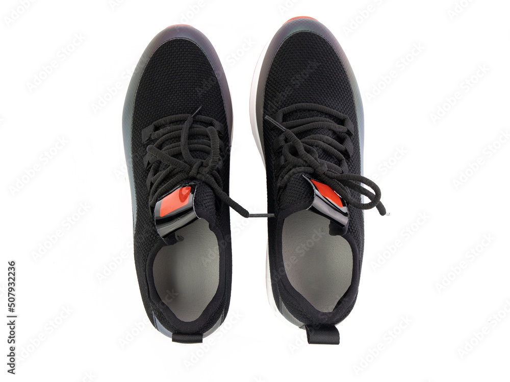 classic sneakers with laces. Casual style. Isolated close-up on white background. Top view. Fashion shoes