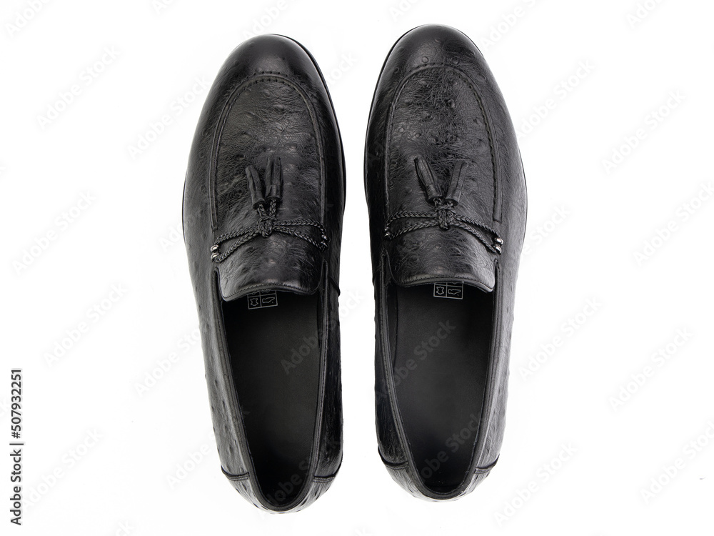 Vintage Loafer Shoes. Closeup. Advertising shot. Concept closeup shoes. Isolated object close up on white background. Top view.