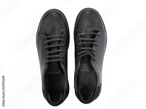 Obraz na płótnie classic sneakers with laces. Casual style. Isolated close-up on white background. Top view. Fashion shoes w salonie