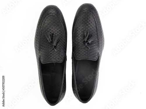 Obraz na płótnie Vintage Loafer Shoes. Closeup. Advertising shot. Concept closeup shoes. Isolated object close up on white background. Top view. w salonie