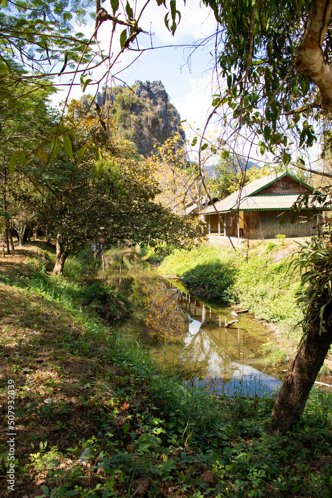 A beautiful panoramic view of Vang Vieng in Laos. A beautiful panoramic view of Vang Vieng in Laos.