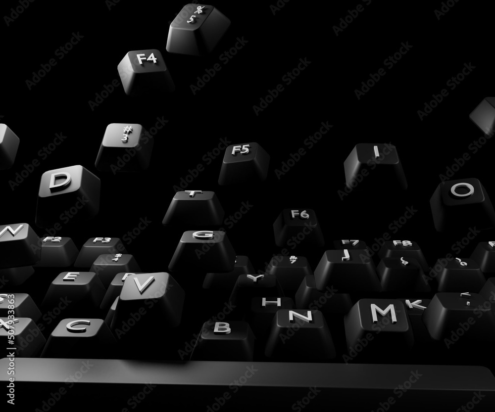 Naklejka premium Isolated scattered keyboard keypad on the black background