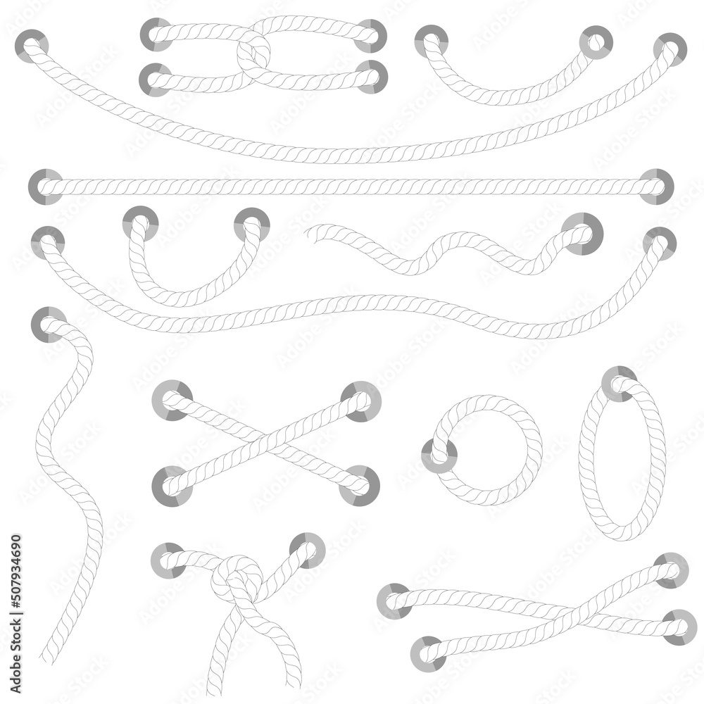 Simple Vector Set Different style White Rope out from hole Simple Vector Set Different style White Rope out from hole