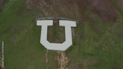 Drone Aerial Rotating Clockwise Around the University of Utah U on the Mountain