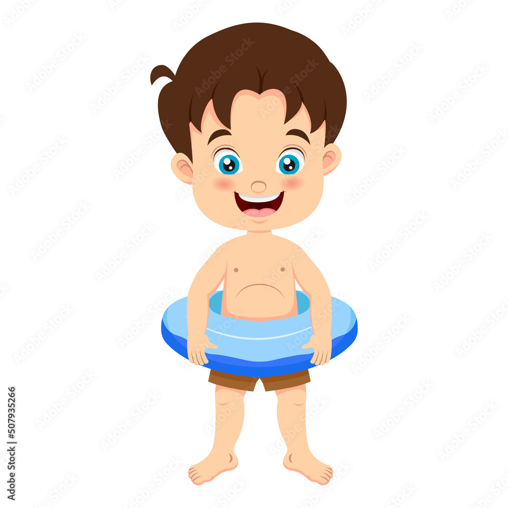 Fototapeta premium Cartoon little boy with inflatable ring