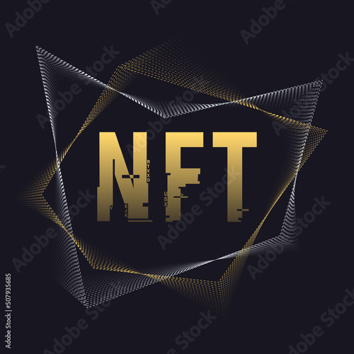 NFT concept, blockchain technology, cryptocurrency. Non-fungible token Work. Futuristic background, with elements in techno style microchips. Banner template design for web. Copyspace. (ID: 507935685)