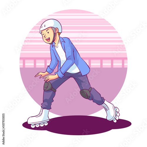 vector illustration of kid playing roller skating