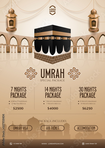 Umrah and Hajj package price flyer design photo
