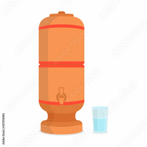 Ceramic clay filter, used in Brazil to purify water. Flat vector illustration.