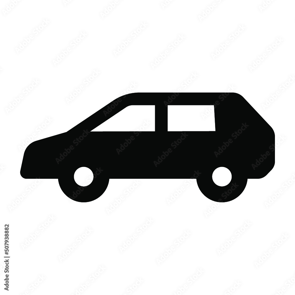 自動車のシンプルな横向きモノクロアイコン/白背景