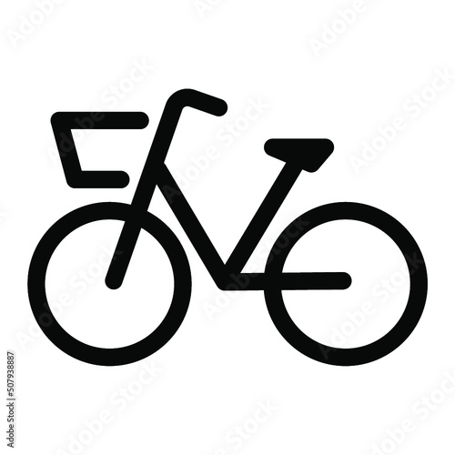 カゴ付き自転車のシンプルな横向きアイコン/白背景