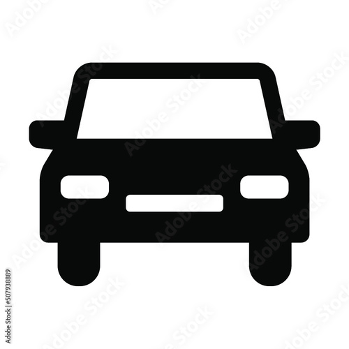 自動車のシンプルなモノクロ正面アイコン/白背景