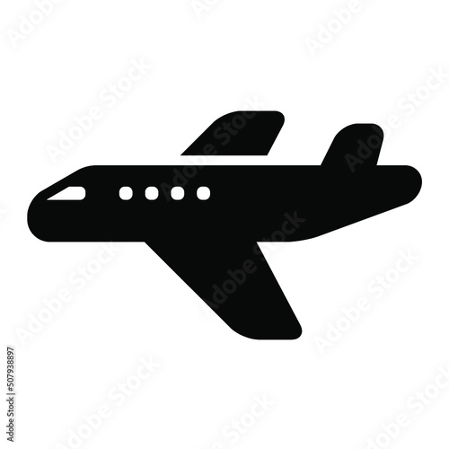 飛行機のシンプルな横向きモノクロアイコン/白背景