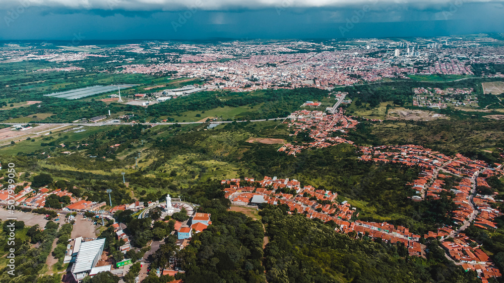 Fototapeta premium Juazeiro do Norte Cariri Ceará Cidade Sertão Nordeste Estátua Padre Cícero Colina Horto Paisagem Igreja Museu Religião Religioso Chapada Araripe Religiosidade Popular Drone Aéreo