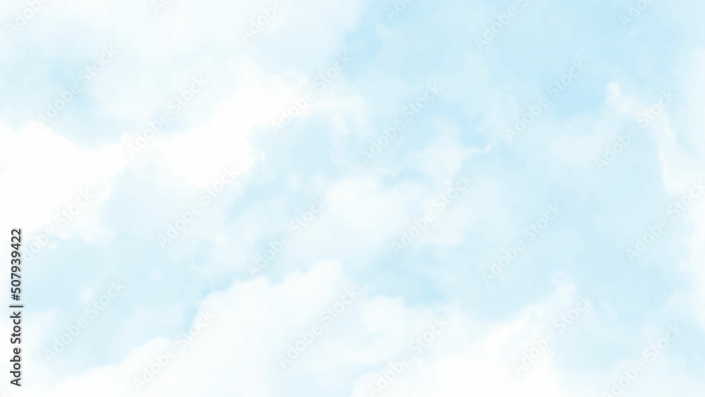 Blue sky with white cloud. Hand-drawn sky graphic design web page material background computer drawing beautiful clouds. Sky clouds landscape light background