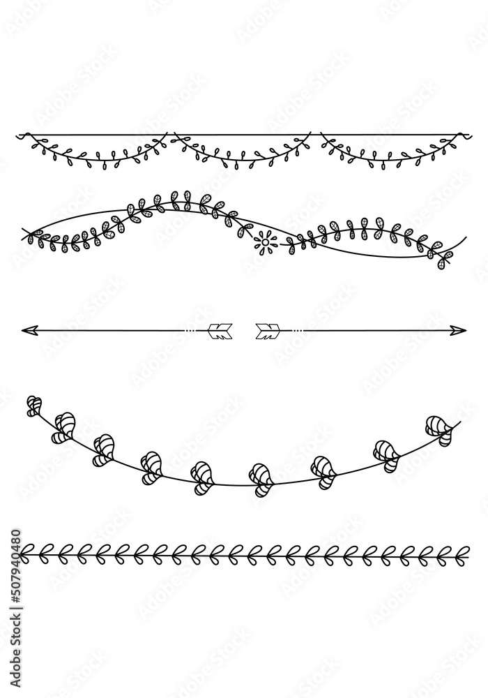 Set of doodle vines line.