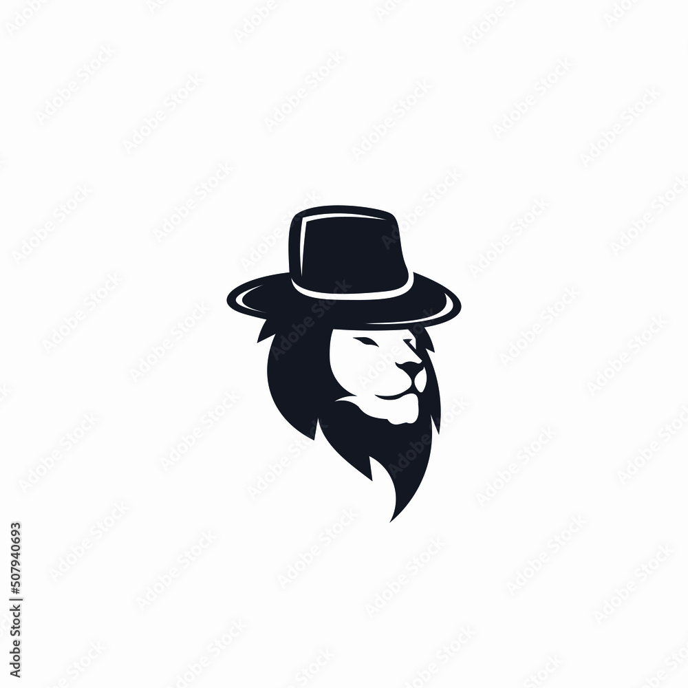 Lion head with hat logo vector icon illustration
