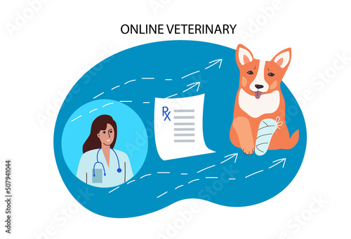 Online veterinary medicine. Internet Consultation Doctor. Healthcare service.Cartoon vector illustration.
