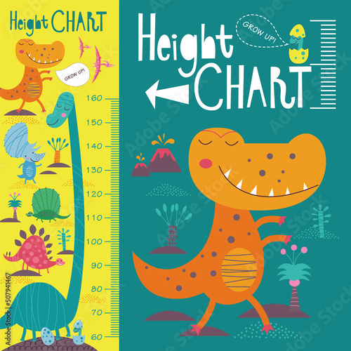 Kids height chart. Vector isolated illustration with cute dinosaurs.
