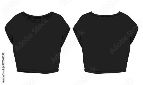 Cotton jersey Crop Tops Overall Technical fashion Flat sketch vector Illustration template for ladies. Modern stylish Dress design mock up. Women's Unisex Cad. Easy edit and customizable.
