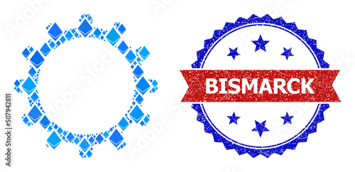 Fotobehang Blue gemstone collage cog icon, and bicolor scratched Bismarck watermark