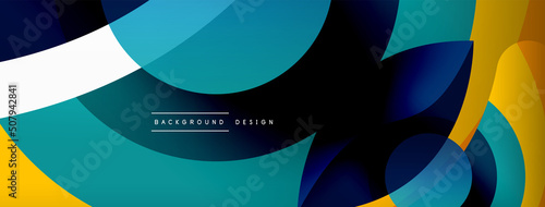 Abstract background with color geometric shapes. Beautiful minimal backdrop with round shapes circles and lines. Geometrical design. Vector illustration
