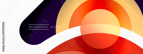 Abstract background with color geometric shapes. Beautiful minimal backdrop with round shapes circles and lines. Geometrical design. Vector illustration