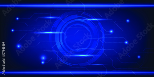 Vector illustrations of horizontal digital layout and space hi-tech blue technology artwork for advertising and game graphic artwork.