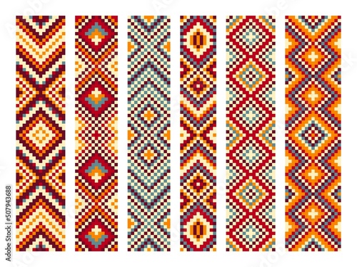 Pixel mexican aztec mayan pattern, ethnic tribal vector background. Seamless geometric pattern ornament of Mexico and Native American boho decoration with embroidery texture