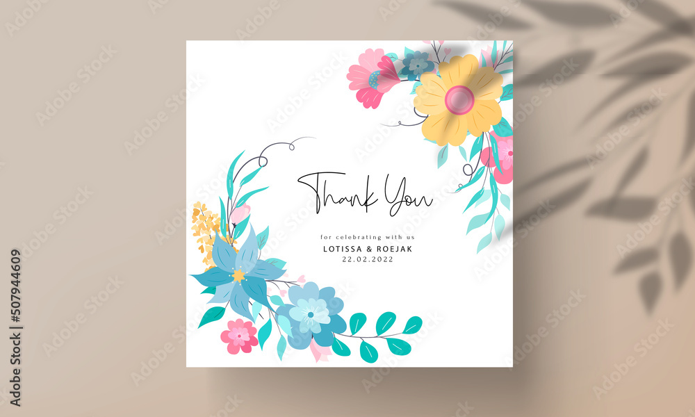 beautiful sweet flat floral wedding invitation card design with pastel color