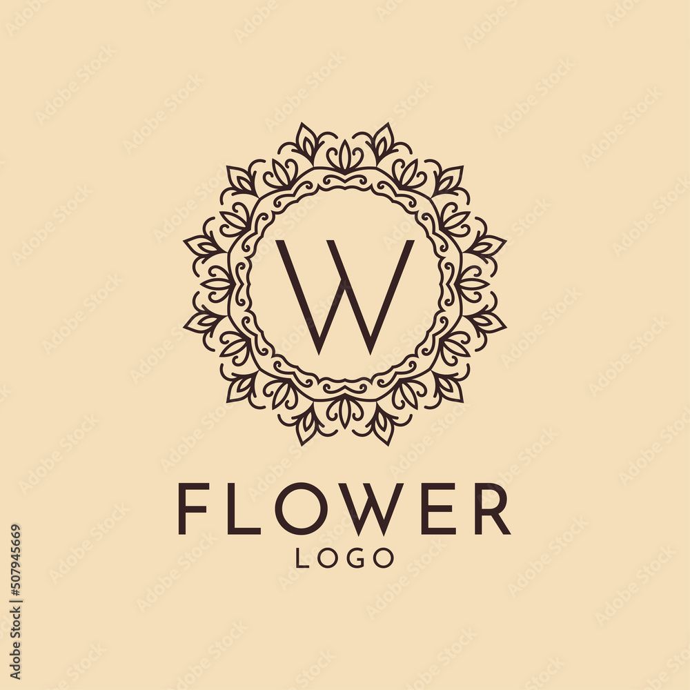 letter W flower circle decoration for spa, salon, hotel, florist, feminine brand letter W flower circle decoration for spa, salon, hotel, florist, feminine brand