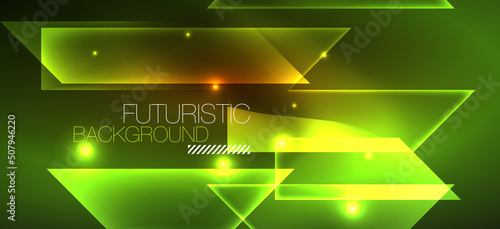 Background neon glowing lines and geometric shapes. Lights in the dark wallpaper for concept of AI technology, blockchain, digital, communication, 5G, science