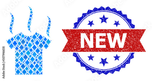 Blue brilliant mosaic t-shirt smell icon, and bicolor grunge New seal stamp. Brilliant related items are united into abstract mosaic t-shirt smell icon.