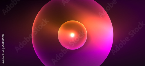 Abstract background with neon glowing light effects. Round shapes, triangles and circles. Wallpaper for concept of AI technology, blockchain, communication, 5G, science, business and technology © antishock
