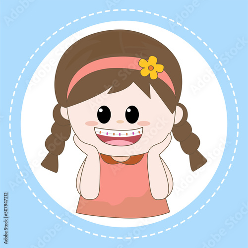 Face of a  girl with braces on her teeth