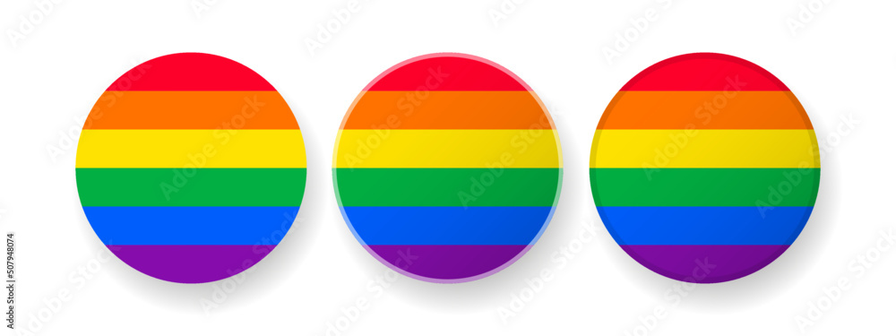 Happy LGBT people pride month button circular pin icons design vector. Happy LGBT people pride month button circular pin icons design vector.