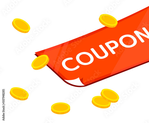 Coupon and gold coin illustration set. Coin pile, Ticket, cash Vector drawing. Hand drawn style.