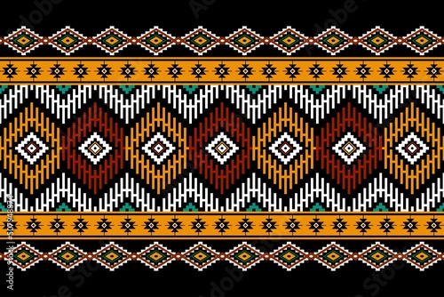 Geometric ethnic oriental seamless pattern traditional Design for background,carpet,wallpaper.clothing,wrapping,Batik fabric,Vector illustration.embroidery style - Sadu, sadou, sadow or sado