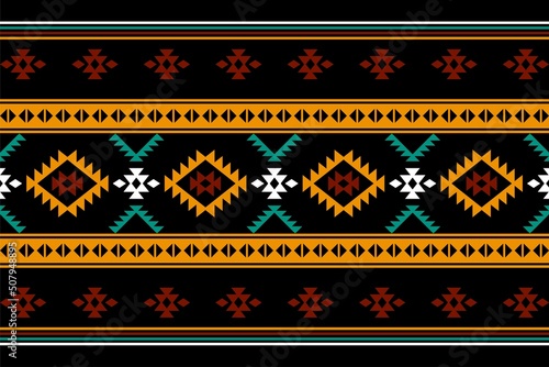 Geometric ethnic oriental seamless pattern traditional Design for background,carpet,wallpaper.clothing,wrapping,Batik fabric,Vector illustration.embroidery style - Sadu, sadou, sadow or sado