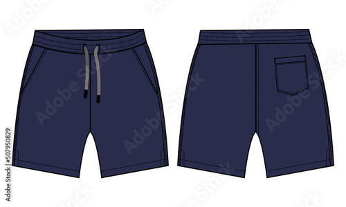 Boys Sweat Shorts pant technical fashion flat sketch vector illustration template For Young Men.