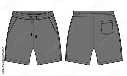 Boys Sweat Shorts pant technical fashion flat sketch vector illustration template For Young Men.