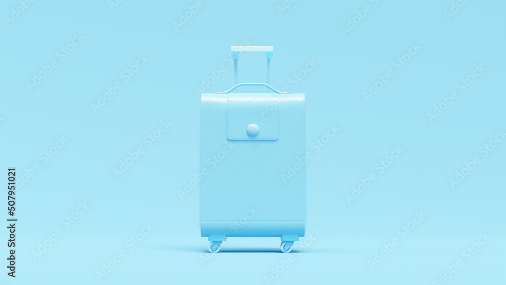 Minimal concept. blue leather suitcase on blue background. 3D Render. Minimal concept. blue leather suitcase on blue background. 3D Render.