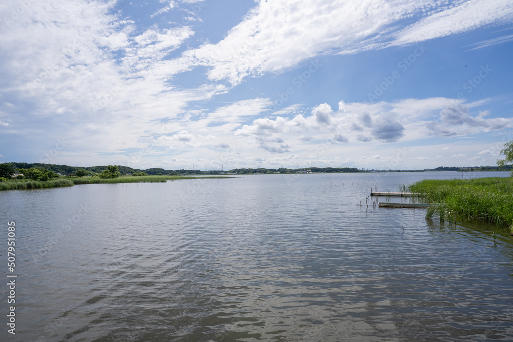 Obraz premium 雲を反射する手賀沼