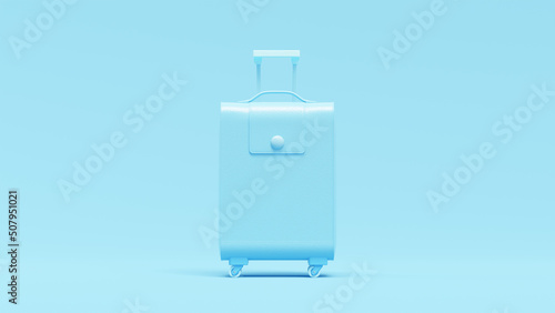 Minimal concept. blue leather suitcase on blue background. 3D Render.