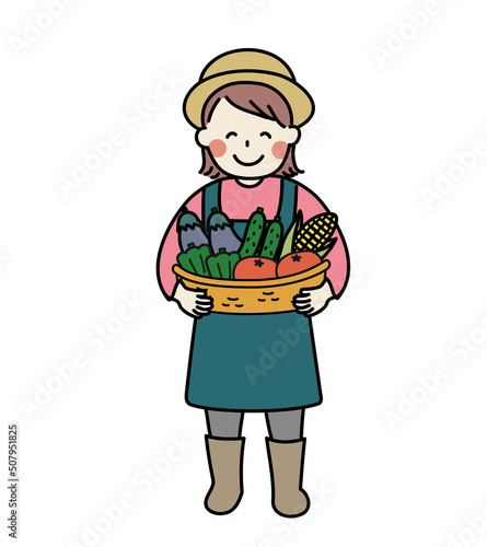 野菜を収穫する女性