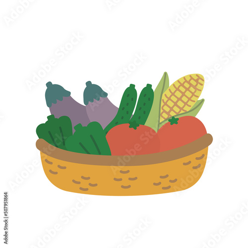 竹かご　夏野菜