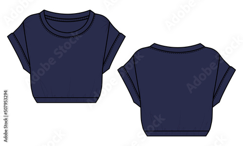 Cotton jersey Crop Tops Overall Technical fashion Flat sketch vector Illustration template for ladies. Modern stylish Dress design mock up. Women's Unisex Cad. Easy edit and customizable.

