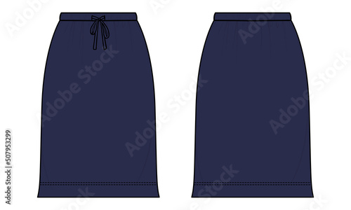 Ladies bottom skirt wear fashion Dress design Technical sketch vector template Front and back view. Modern stylish Clothing mockup